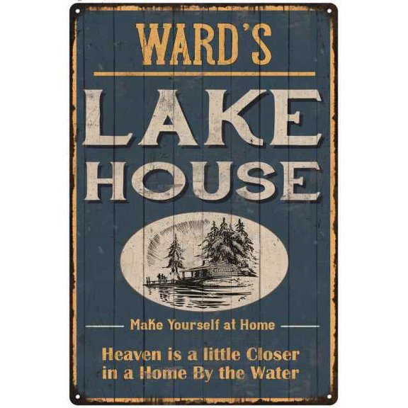 WARD'S Lake House Blue Cabin Home Decor 8 x 12 High Gloss Metal 208120038071
