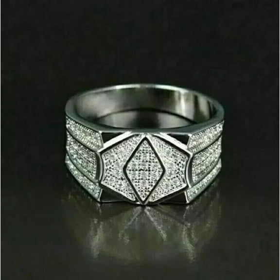 1.50Ct Round Cut Lab Created Diamond Men's Pinky Band Wedding Ring 14K White Gold Plated 925 Silver