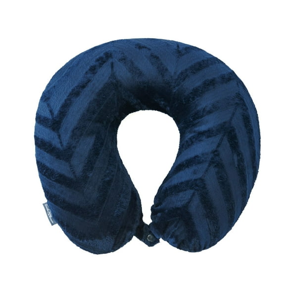 Bon Voyage® Mink Memory Foam Travel Neck Pillow with Embossed Leaf Design, Navy Blue
