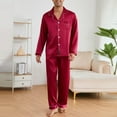 thumbnail image 4 of KyCheLot Mens Silk Pajamas Set Satin Long Sleeve Button down Tops Pants Matching Sleepwear 2 Piece, 4 of 5