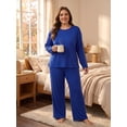 thumbnail image 4 of Cueply Women's Plus Size Pajama Set Long Sleeve Loungewear Long Pants Sleepwear Soft 2 Piece Pjs with Pockets, 4 of 9