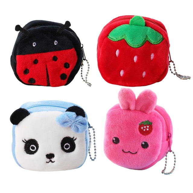 Shisuyan 4pcs Cartoon Design Purse Creative Coin Pouch Multifunction Change Bag Small Wallet for Kids Girls (Rabbit + Strawberry + + Ladybug)