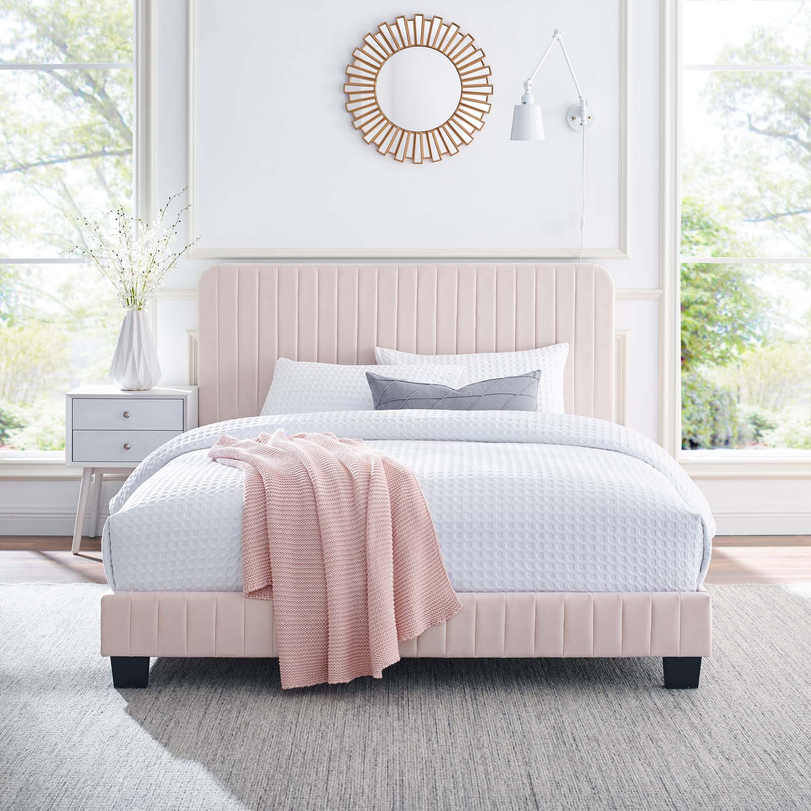 Tufted Platform Bed Frame, King Size, Velvet, Pink, Modern Contemporary Urban Design, Bedroom Master Guest Suite - image 2 of 8