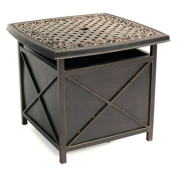 Hanover Traditions Outdoor Patio Cast Top Side Table And Umbrella Stand With Durable Rust Resistant Aluminum Frame Tradumbtbl Com Outdoor Patio Cast Top Side Table, Umbrella Stand Side Table Base
