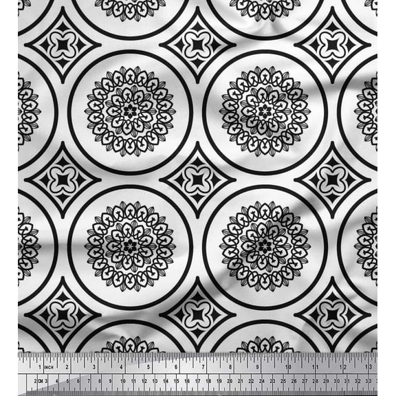 Soimoi Cotton Duck Fabric Floral Mandala Printed Fabric 1 Yard 42 Inch Wide