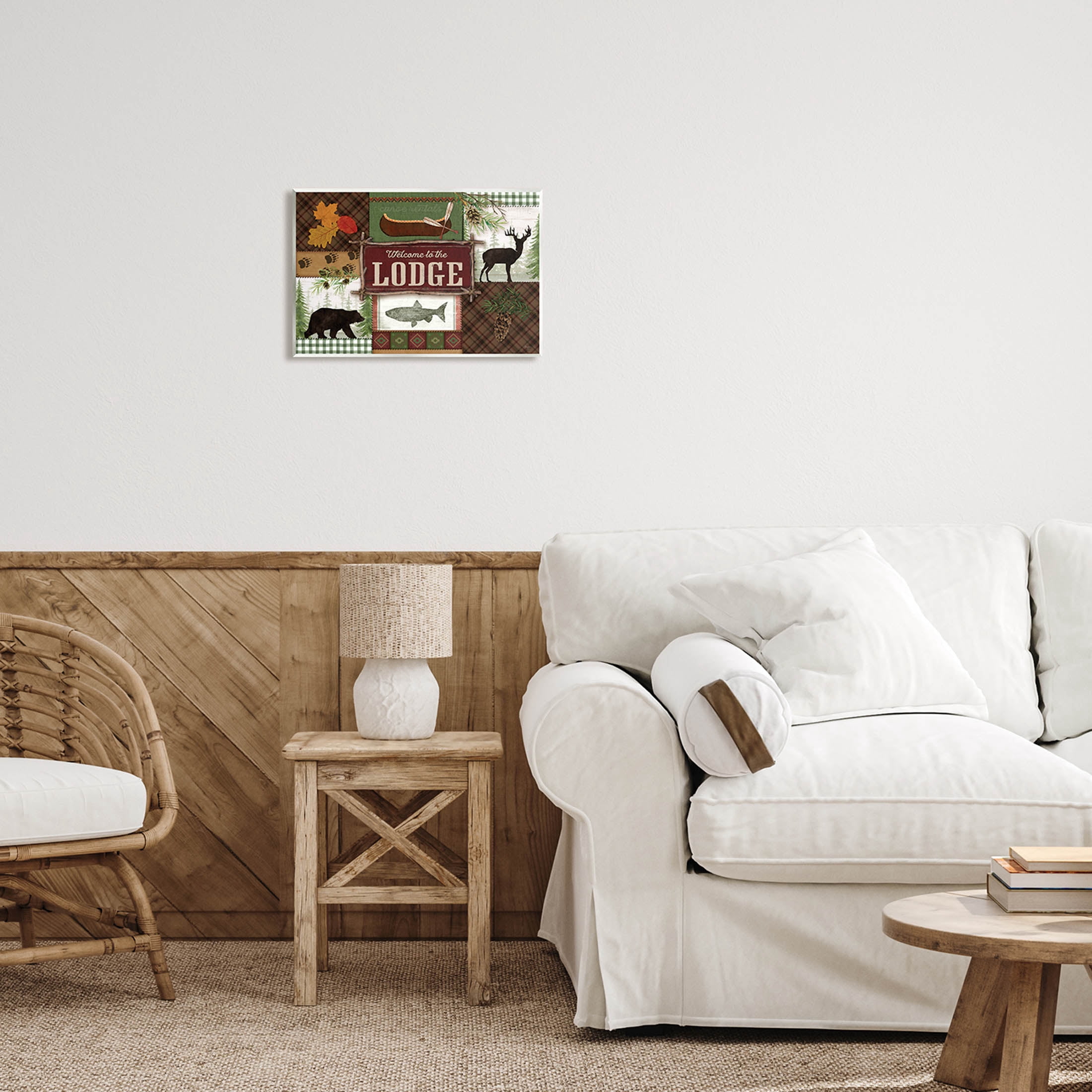 Welcome Lodge Plaid Wildlife Sign Animals & Insects Graphic Art Unframed Art Print Wall Art