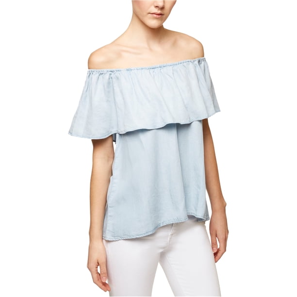 Sanctuary Clothing Blusa de cambray para mujer, azul, pequeña