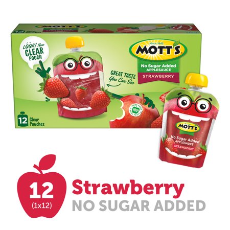 UPC 014800004199 product image for Mott's No Sugar Added Strawberry Applesauce, 3.2 oz clear pouches, 12 count | upcitemdb.com