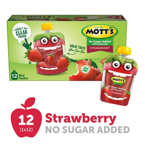 Mott's Strawberry No Sugar Added Applesauce, 12 count