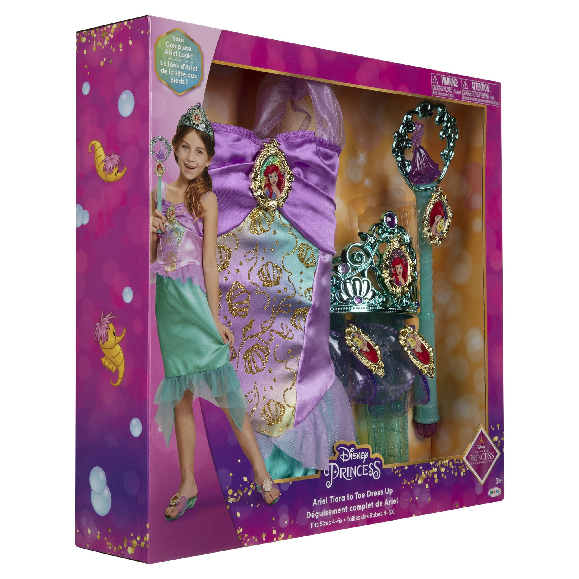 Disney Princess Ariel Tiara To Toe Gift Set, Includes Tiara, Wand, Shoes and Child Size Dress