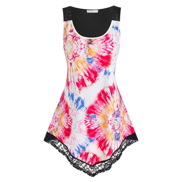 Tallo de encaje de encaje más tinta de tirón tinta irregular Rosegal Camisetas sin mangas de talla grande