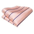 thumbnail image 6 of Hi-Tie Men's Pink and Navy Striped Silk Tie Set Pocket Square Cufflinks for Wedding Party, 6 of 6