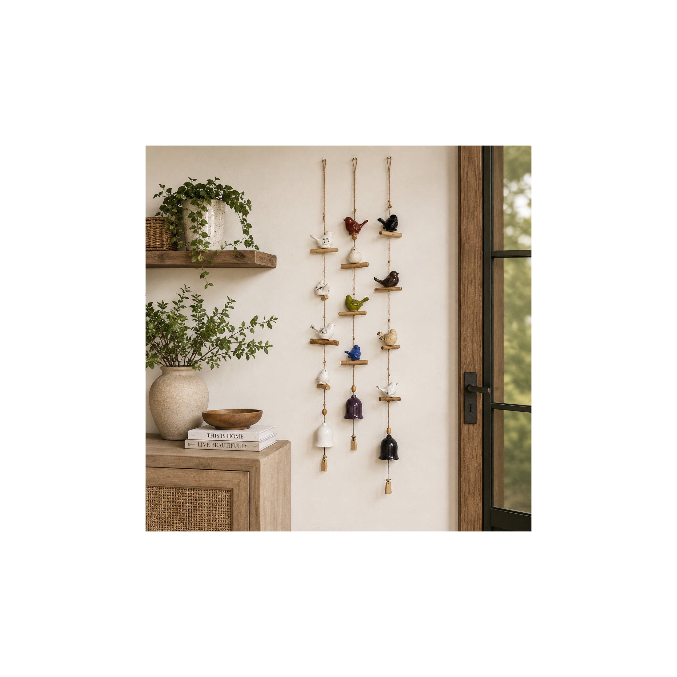 DecMode 46" White Ceramic Bird Windchime with Bells (3 Count)