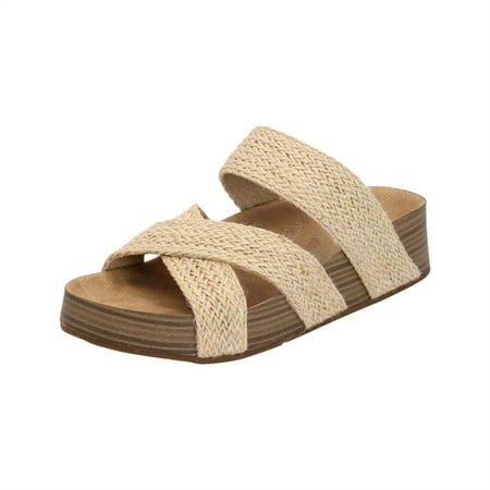 

SHENGXINY Minimalist Cross Band Women Slide Sandals Beach Hemp Rope Slides Espadrille Flip Flops Two Straw Straps Shoes