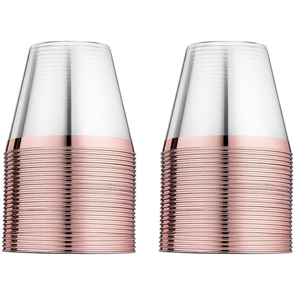 Namzi 50 Rose Gold Cups 9 Oz Rose Gold Plastic Cups Fancy Disposable Wedding Cups Elegant Party Cups with Rose Gold Rim Flexible Party Wedding Rose Gold Plastic Tumblers by KARRAHOME