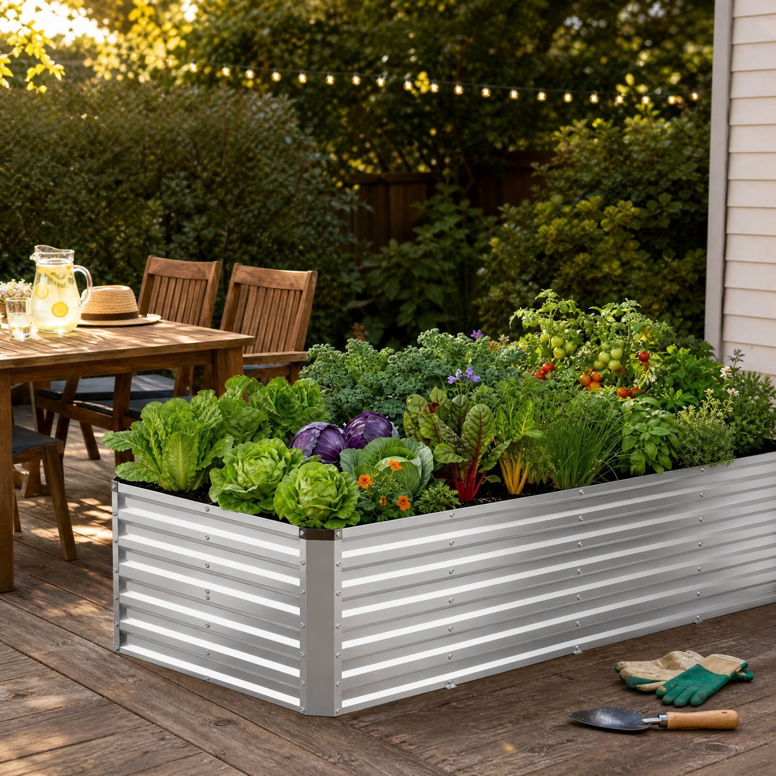 Kelno Galvanized Metal Raised Garden Bed 8x4x2ft Outdoor Planter Box for Vegetables Flowers Herbs Open Bottom Rectangular Raised Bed, Silver