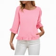 thumbnail image 5 of Towmus Womens 3/4 Sleeve Tops Knit Cotton Ladies Blouses Crew Neck T Shirts for Women Loose Fit Ruffle Sleeve Tunic Tops, 2XL, Red, 5 of 8