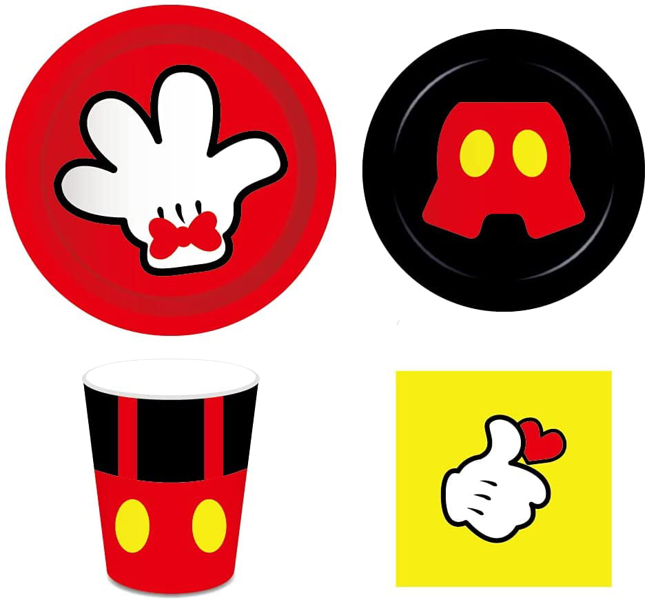Details about   Mickey Mouse Party Supplies-Plates-Cups-Napkins-Tablecover-Cone Hats-Plasticware 
