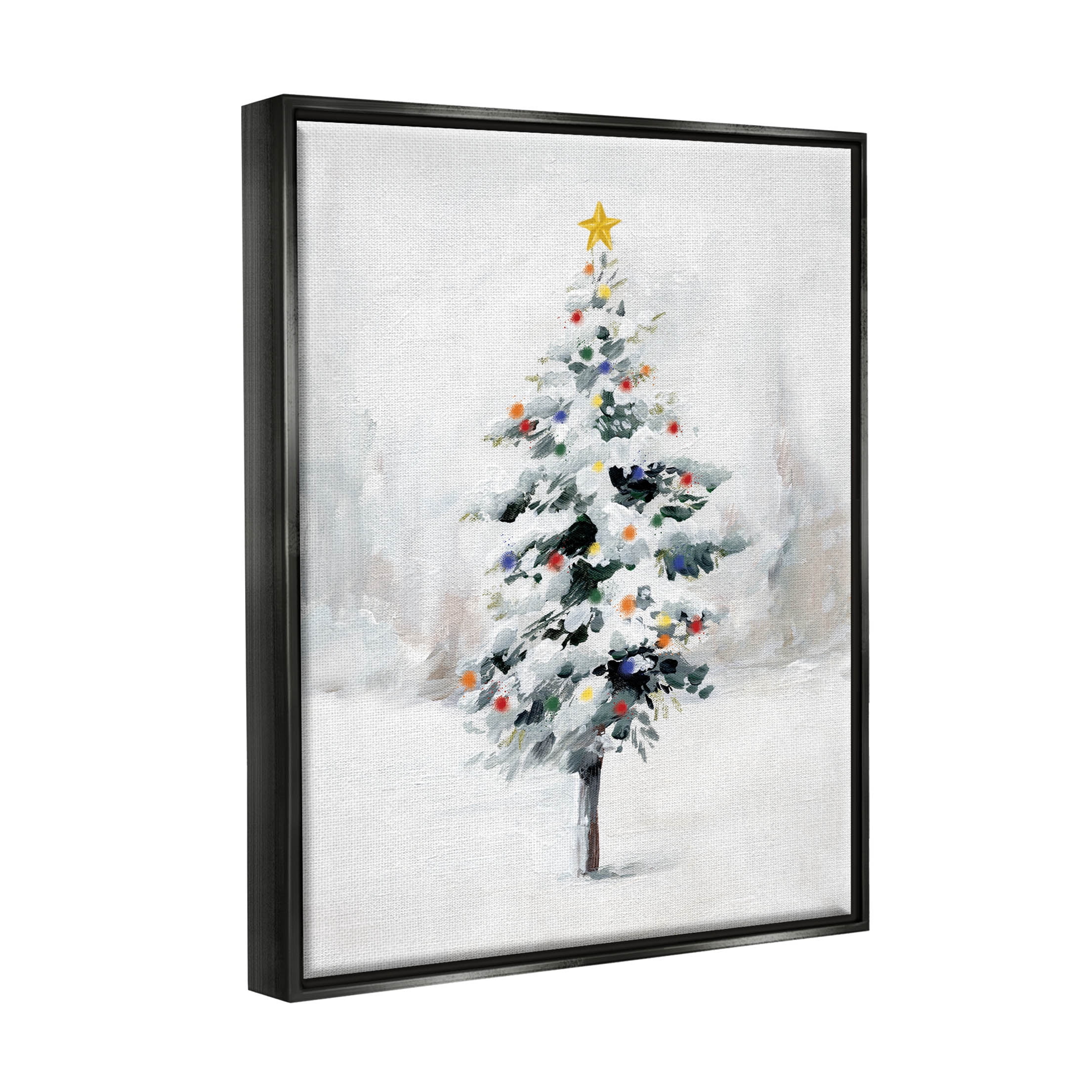 Snowy Christmas Tree Landscape Holiday Graphic Art Jet Black Framed Art Print Wall Art