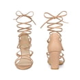 thumbnail image 5 of BLISSFUL STEP Strappy Strap Lace Up Block Heel Sandals for Women Nude 9, 5 of 6