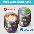 thumbnail image 4 of 12oz Stemless Wine Tumblers Cute Halloween Icons Pattern Vacuum Insulated Stainless Steel Travel Tumbler Cups Mug with Lid and Straw for Champaign,Cocktail,Beer with Cleaning Brush, 4 of 5
