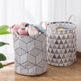 thumbnail image 4 of BAETEUY Round Folding Grid Stripe Laundry Storage Basket Clothes Holder Bucket Organizer, 4 of 8