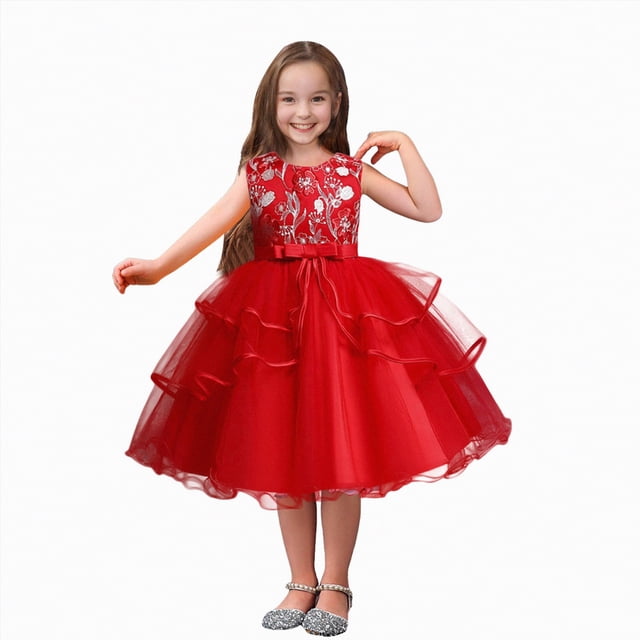 Gubotare Robe Enfants Tout-Petits Robe Tutu Filles Volants Tulle Robes Mignon Été Fête Princesse Robe d'Été 3T 4T (Rouge,3-4 Ans)
