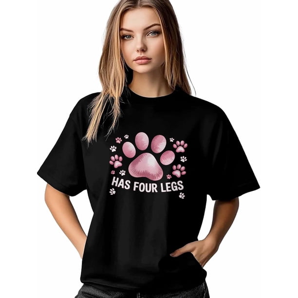 Cute Pawprint Women's T-Shirt, Short Sleeve Tee Shirts Casual Tops Watercolor Crewneck T Shirt for Women