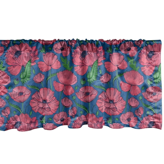 Ambesonne Botanic Valance Pack of 2, Rural Poppy Flowers Bud, 54"X12", Pink Violet Blue Green