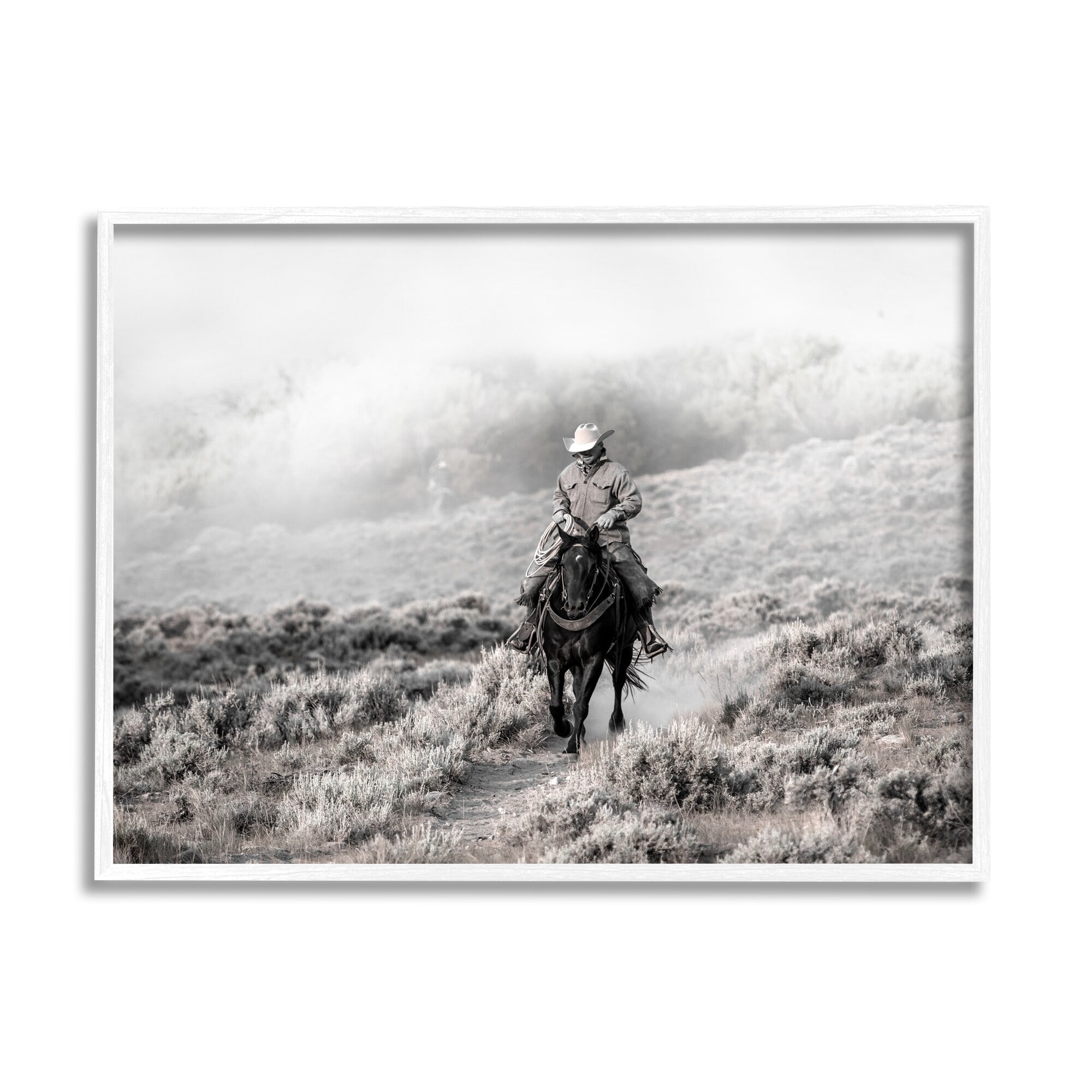 Stupell Industries Cowboy On Horse Rural Plains Animals & Insects Photography White Framed Art Print Wall Art