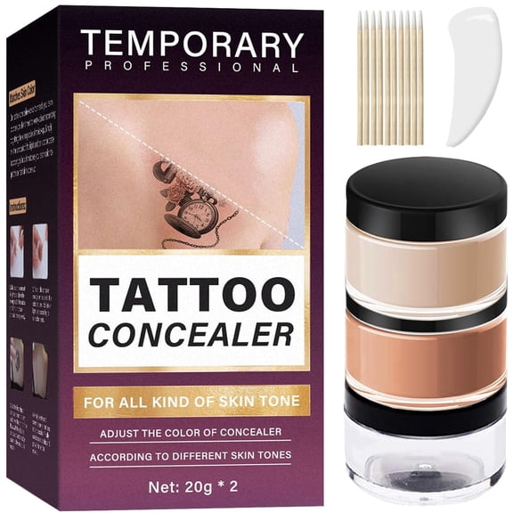 Tattoo Cover Up Makeup Waterproof, 2-Color Tattoo Concealer, Long Lasting Sweatproof Concealers and Neutralizing Makeup for Body