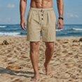 thumbnail image 2 of Awwp Men's Linen Blend 5 Inch Casual Shorts Elastic Waist Button Front Loose Fit Summer Walking Shorts Beach Vacation Bottoms Khaki Size: 3Xl, 2 of 7