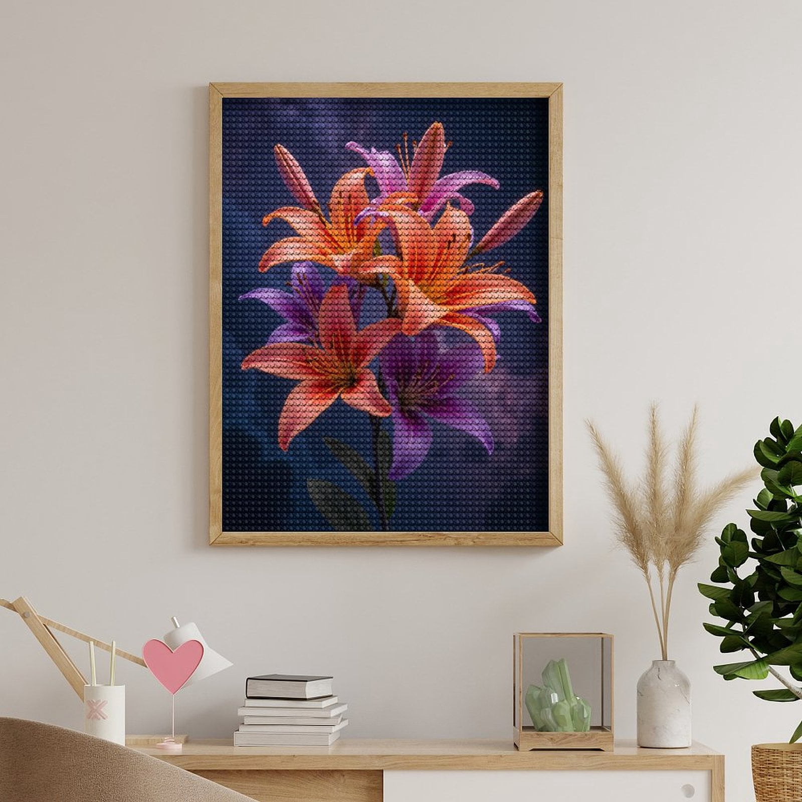 Diamond Art Kits for Adults, Vibrant Lillies Under Starry Sky 5D Diamond Painting Kits for Adults Beginners, DIY Full Drill Diamond Painting, Gem Art and Crafts 12x16