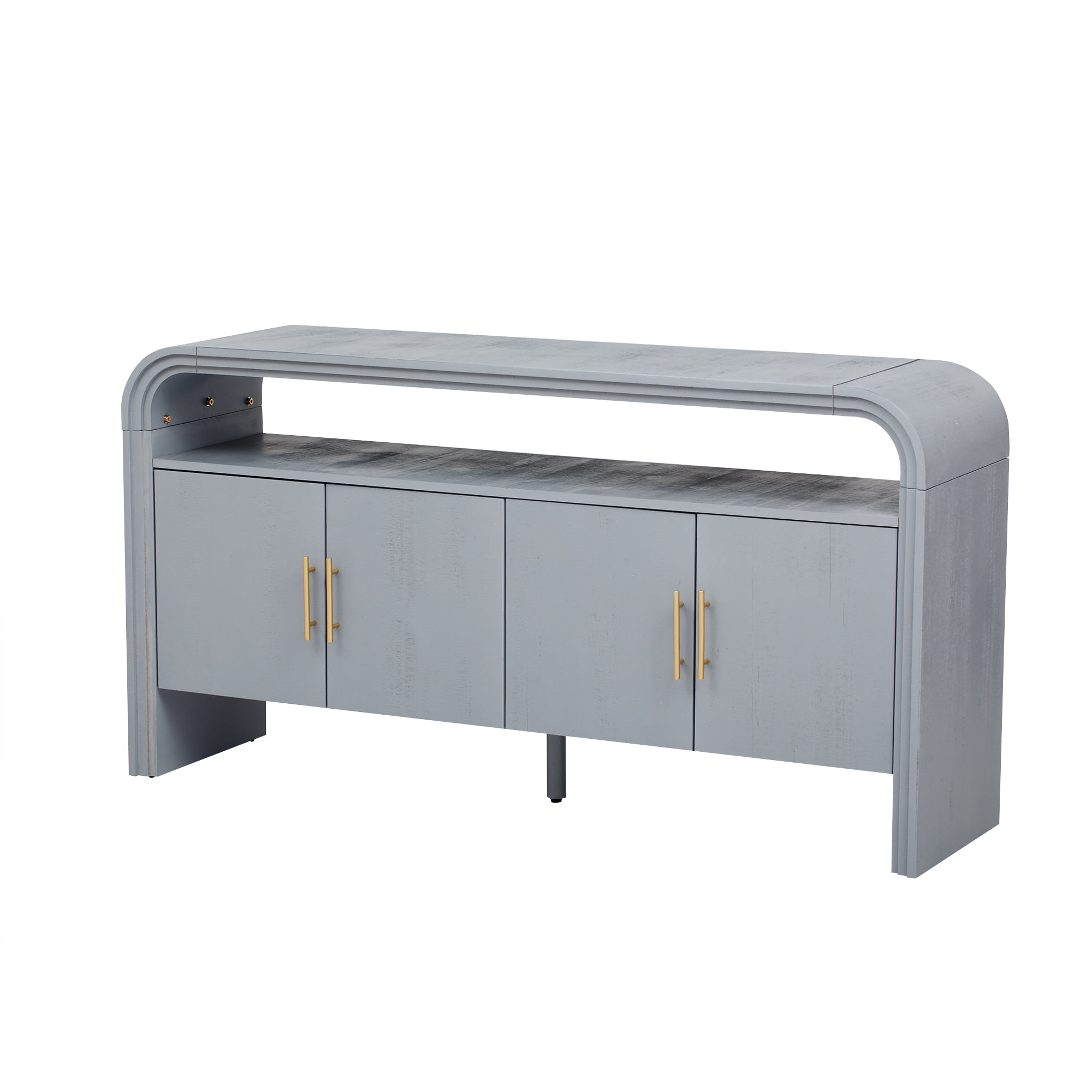 EUROCO 59.8" Long Console Table,Modern Entryway Table with 4 Cabinets,Open Storage Shelf and 4 Doors,Accent Table Behind Couch Table for Living Room/Entryway/Foyer/Hallway,Gray