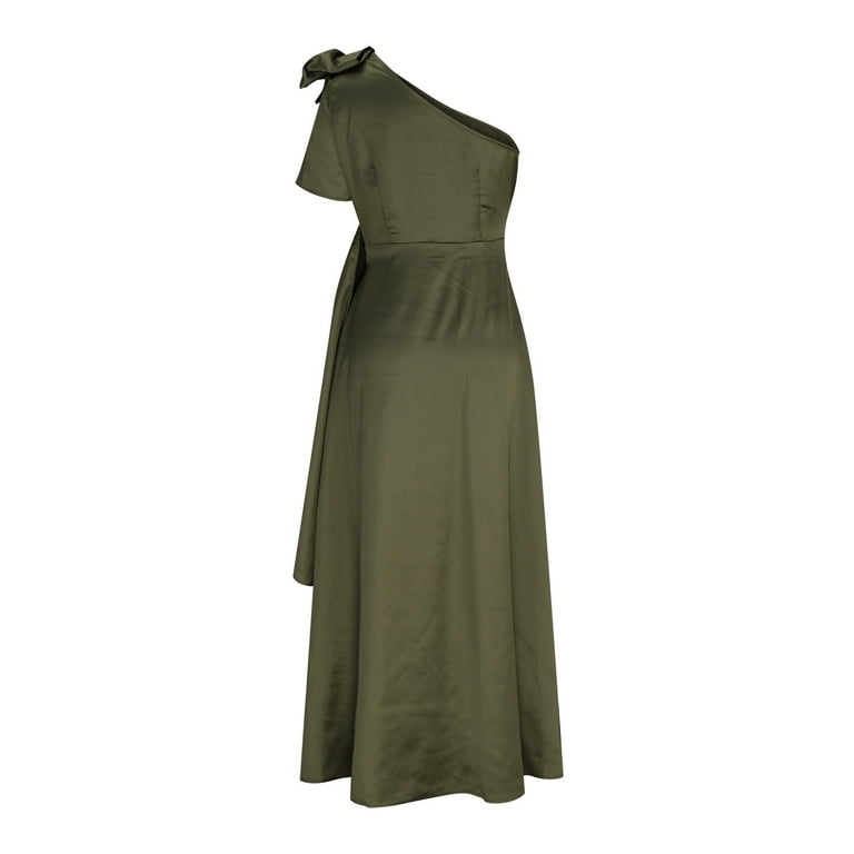 Odeerbi Solid Color Dress for Women Fashion Casual Solid Rhinestone One Shoulder Evening Dresses Olive Green, Women's, Size: XL