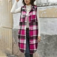 thumbnail image 4 of Otntypg Long Plaid Vest for Women 2025 Fall Winter Sleeveless Blazer Jackets Outerwear Trendy Single Breasted Casual Fashion Jacket Tops with Pockets Hot Pink S, 4 of 5