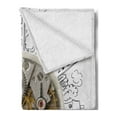 thumbnail image 2 of Clock Soft Flannel Fleece Throw Blanket, Alarm Clock with Cloudsd Buildings Around It in Vintage Style Pattern Design, Cozy Plush for Indoor and Outdoor Use, 50" x 70", Pale Grey, by Ambesonne, 2 of 5