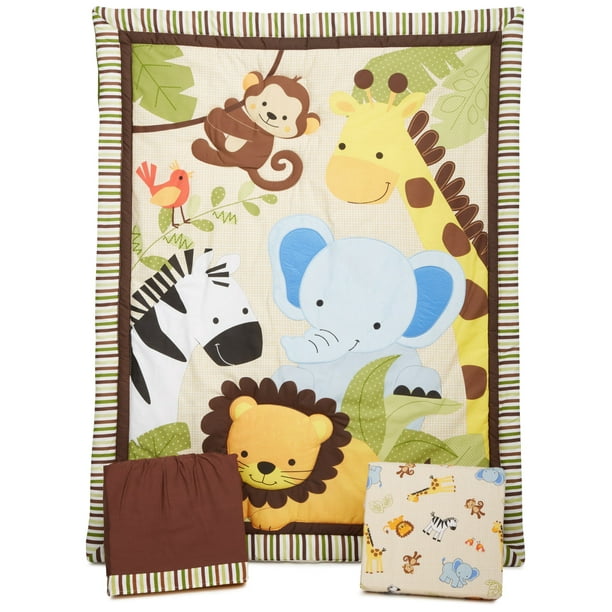 Bedtime Originals Jungle Buddies 3 Piece Crib Bedding Set, Brown/Yellow