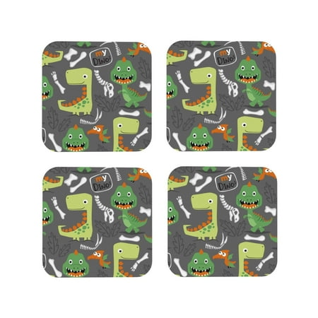 

Pofeuu Cartoon Dinosaurs Print Coasters for Drinks 4Pack PU Leather Coasters Bar Drink Coasters for Tabletop Protection Furniture from Damage-Square