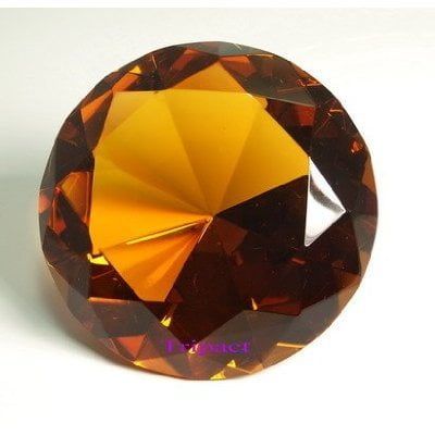 Amber Paperweight - Diamond Jewel Paperweight Amber Round Cut 100mm, Size: 100 mm (diameter) x 55 mm (height) By SW