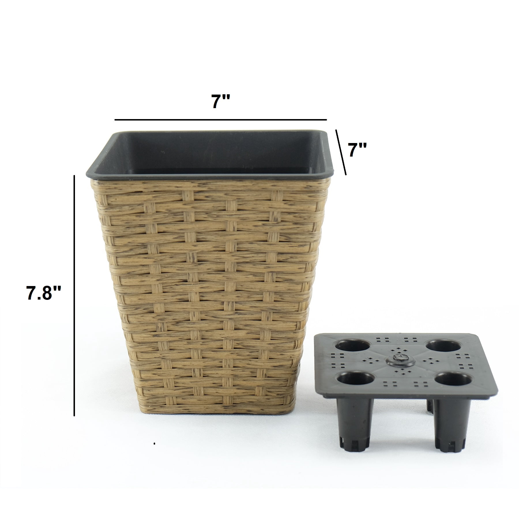 2 Pack Smart Selfwatering Square Planter Indoor Outdoor Hand Woven Wicker Brown UV Stabilized Frost Resistant with Water Level Indicator for Patio Garden Home