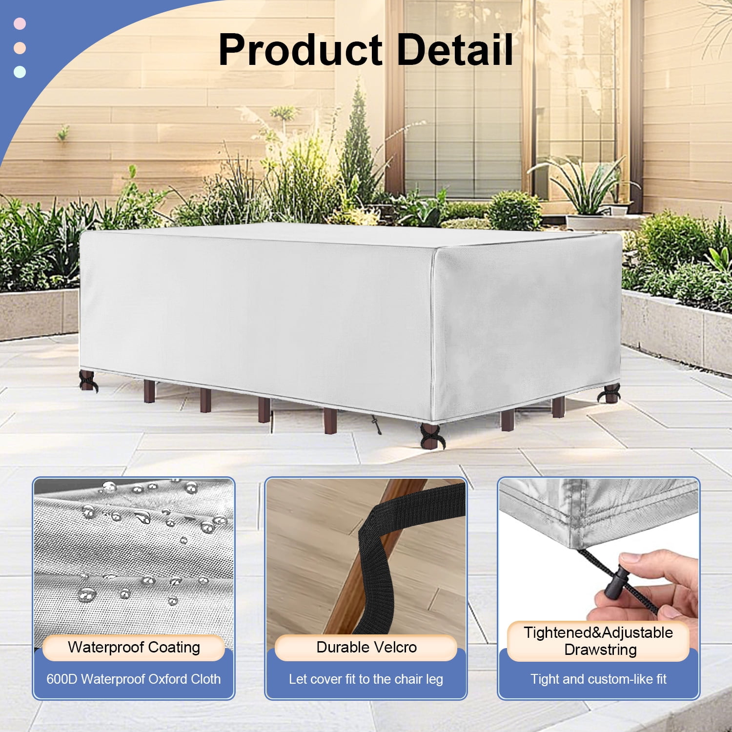 Hootek Patio Furniture Covers, 106×71 Outdoor Furniture Cover Waterproof, Heavy Duty Oxford Patio Table Cover for Outdoor Table, Chair, Sofa, Desk (Silver 106"L×71"W×35"H)