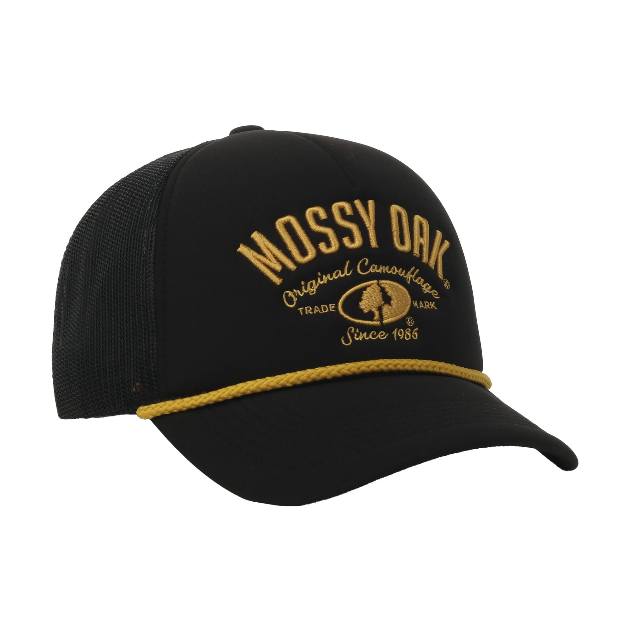 Mossy Oak® Black 5-Panel Foam Front Cap – Structured, Embroidered Logo, Snapback, One Size