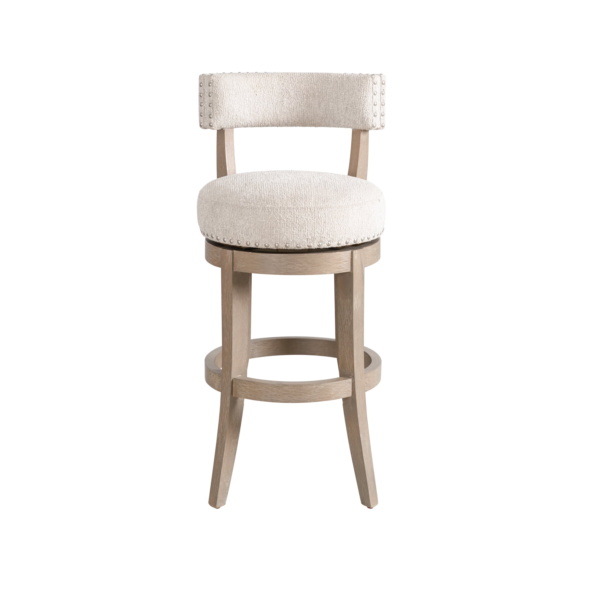 Mystic Solid Wood Upholstered 30" Bar Height Swivel Barstool with Ancient Stone Fabric Seat - Set of 2