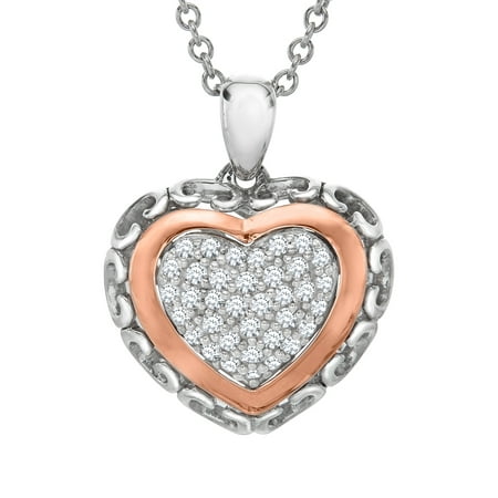 Duet 1/3 ct Diamond Concentric Heart Pendant Necklace in Sterling Silver & 14kt Rose Gold