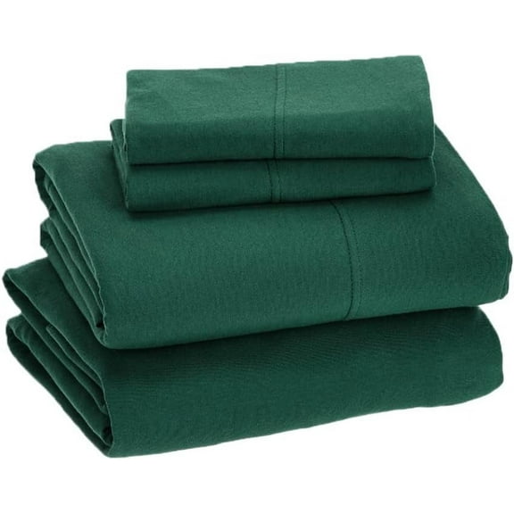 Sleepdown Jersey Knit Full Size Sheets 4pc, 100% T-Shirt Cotton Blend Super Soft Breathable Jersey Sheets Full Size Bed | Stretchy Extra Deep Pocket All Season Jersey Full Size Bed Sheets, Dark Green