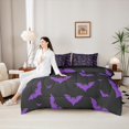 thumbnail image 5 of Homewish Gothic Halloween Bat 7-Piece Twin Bedding,Purple Silhouette Print Bedding Comforter Set,Black Violet,Black Reversible, 5 of 8