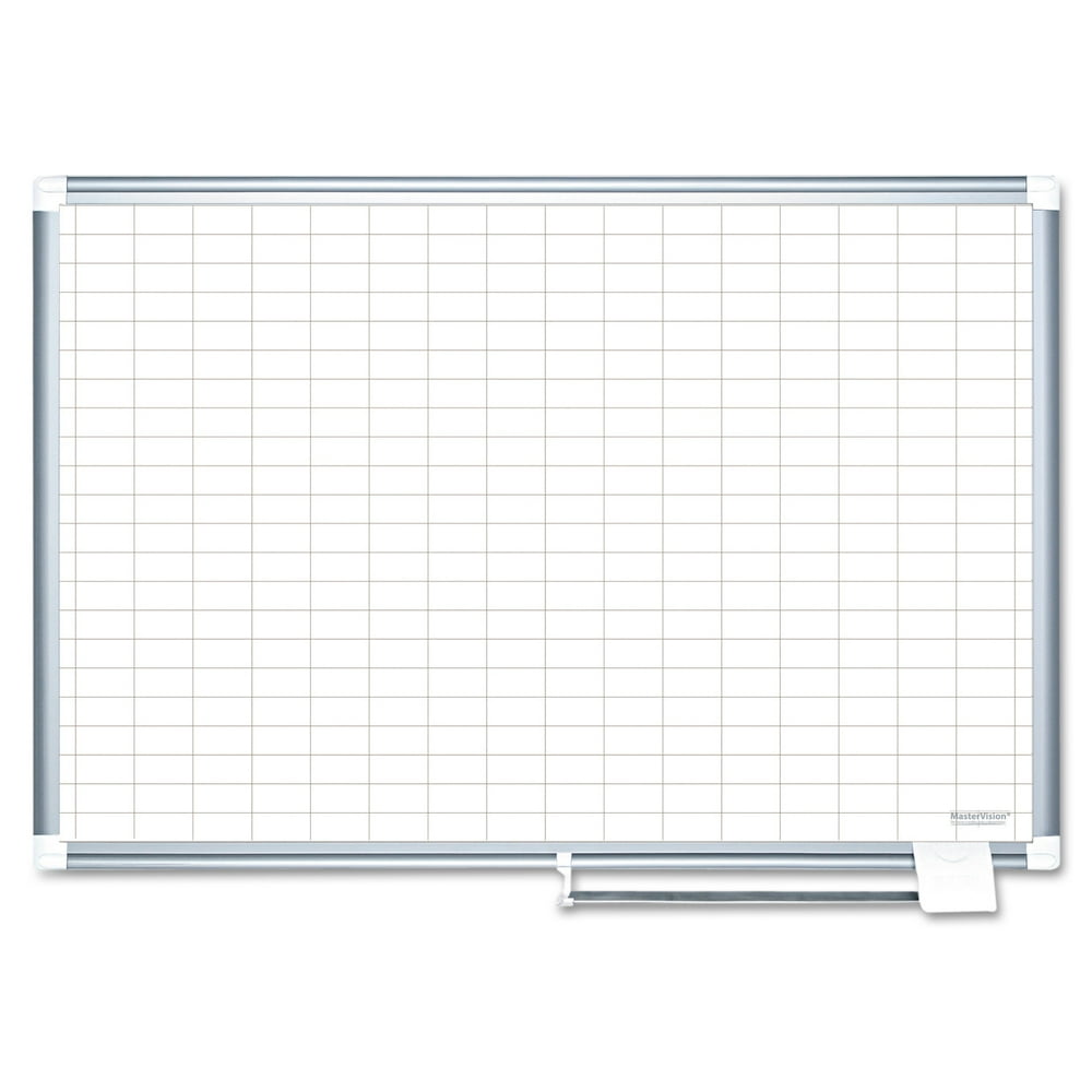 MasterVision Grid Planning Board, 1x2" Grid, 48x36, White/Silver