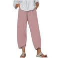 thumbnail image 3 of AGWOLF Casual Summer Capri Pants for Women Plus Size Wide Leg Cropped Barrel Pant Comfy Elastic Waist Capris Loose Fit Petal Hem Trousers with Pockets Pink XL, 3 of 6
