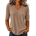 thumbnail image 2 of Fengactive Womens V Neck Top Long Sleeve Slub Texture Relaxed Fit Casual Basic Tee, 2 of 8